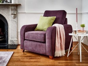 The Dunsmore Armchair in Stain Resistant Linen Cotton, Aubergine